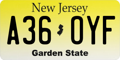 NJ license plate A36OYF