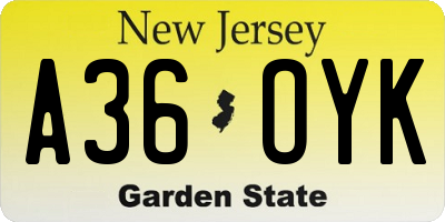NJ license plate A36OYK