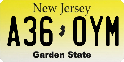 NJ license plate A36OYM