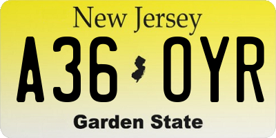 NJ license plate A36OYR