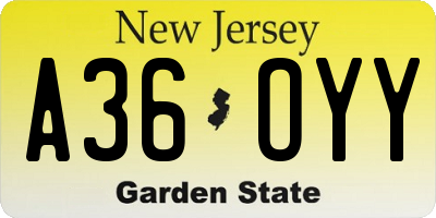 NJ license plate A36OYY