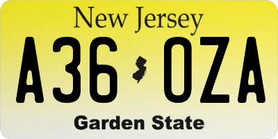 NJ license plate A36OZA
