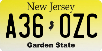 NJ license plate A36OZC