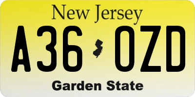 NJ license plate A36OZD