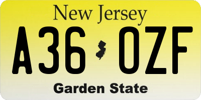 NJ license plate A36OZF
