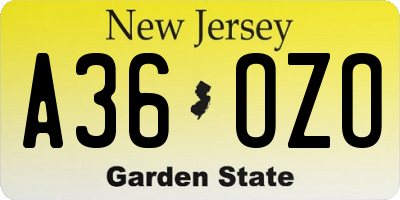 NJ license plate A36OZO
