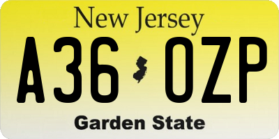NJ license plate A36OZP