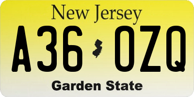 NJ license plate A36OZQ