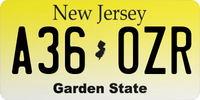 NJ license plate A36OZR