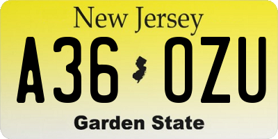 NJ license plate A36OZU