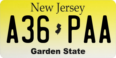 NJ license plate A36PAA
