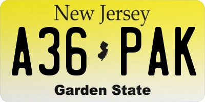NJ license plate A36PAK