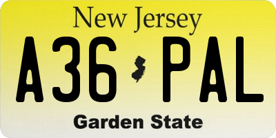 NJ license plate A36PAL