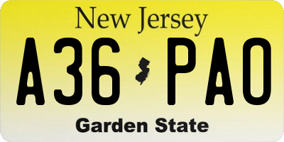 NJ license plate A36PAO