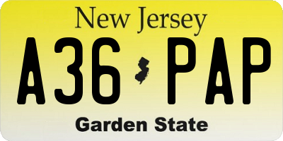 NJ license plate A36PAP
