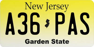 NJ license plate A36PAS