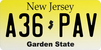 NJ license plate A36PAV