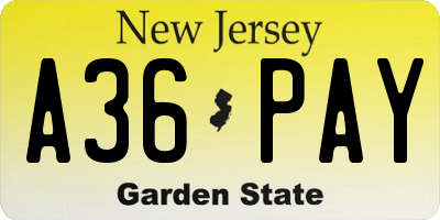 NJ license plate A36PAY