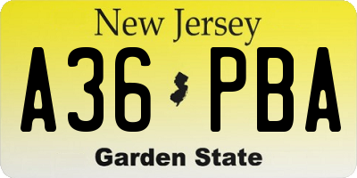 NJ license plate A36PBA
