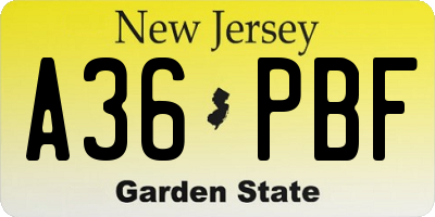 NJ license plate A36PBF