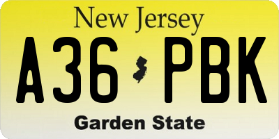 NJ license plate A36PBK