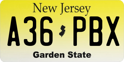 NJ license plate A36PBX