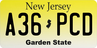 NJ license plate A36PCD