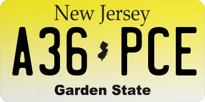 NJ license plate A36PCE