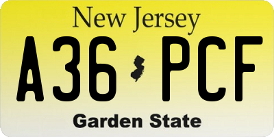 NJ license plate A36PCF