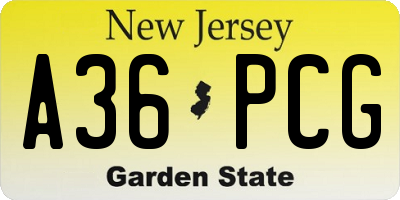 NJ license plate A36PCG