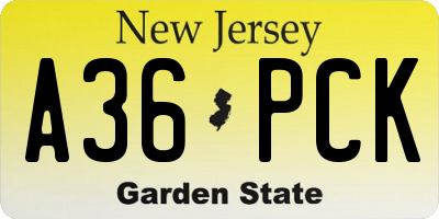 NJ license plate A36PCK