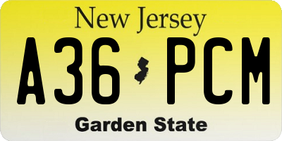 NJ license plate A36PCM