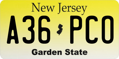 NJ license plate A36PCO