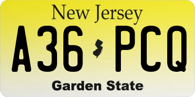 NJ license plate A36PCQ