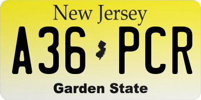 NJ license plate A36PCR