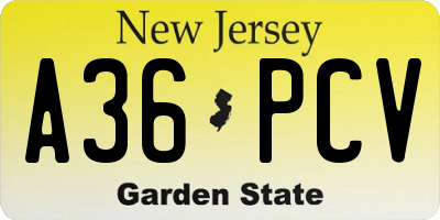 NJ license plate A36PCV