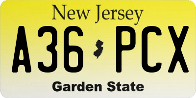 NJ license plate A36PCX