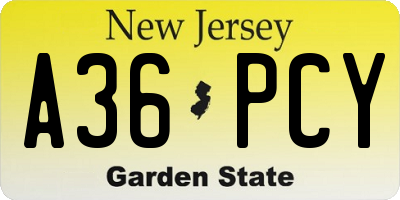 NJ license plate A36PCY
