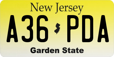 NJ license plate A36PDA