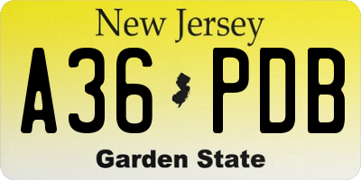 NJ license plate A36PDB