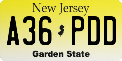 NJ license plate A36PDD