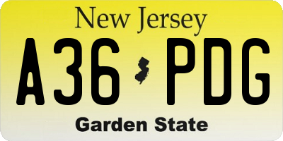 NJ license plate A36PDG