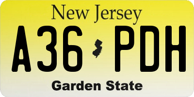 NJ license plate A36PDH