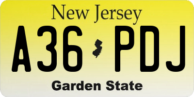 NJ license plate A36PDJ