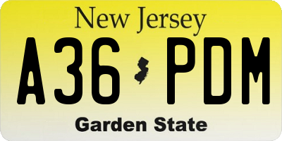 NJ license plate A36PDM