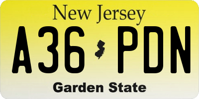 NJ license plate A36PDN