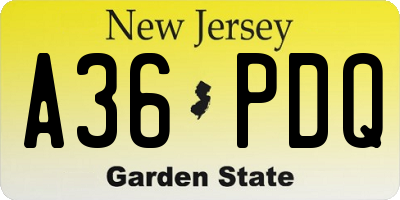 NJ license plate A36PDQ