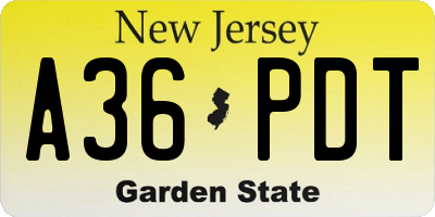 NJ license plate A36PDT