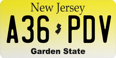 NJ license plate A36PDV