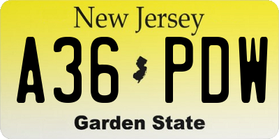 NJ license plate A36PDW